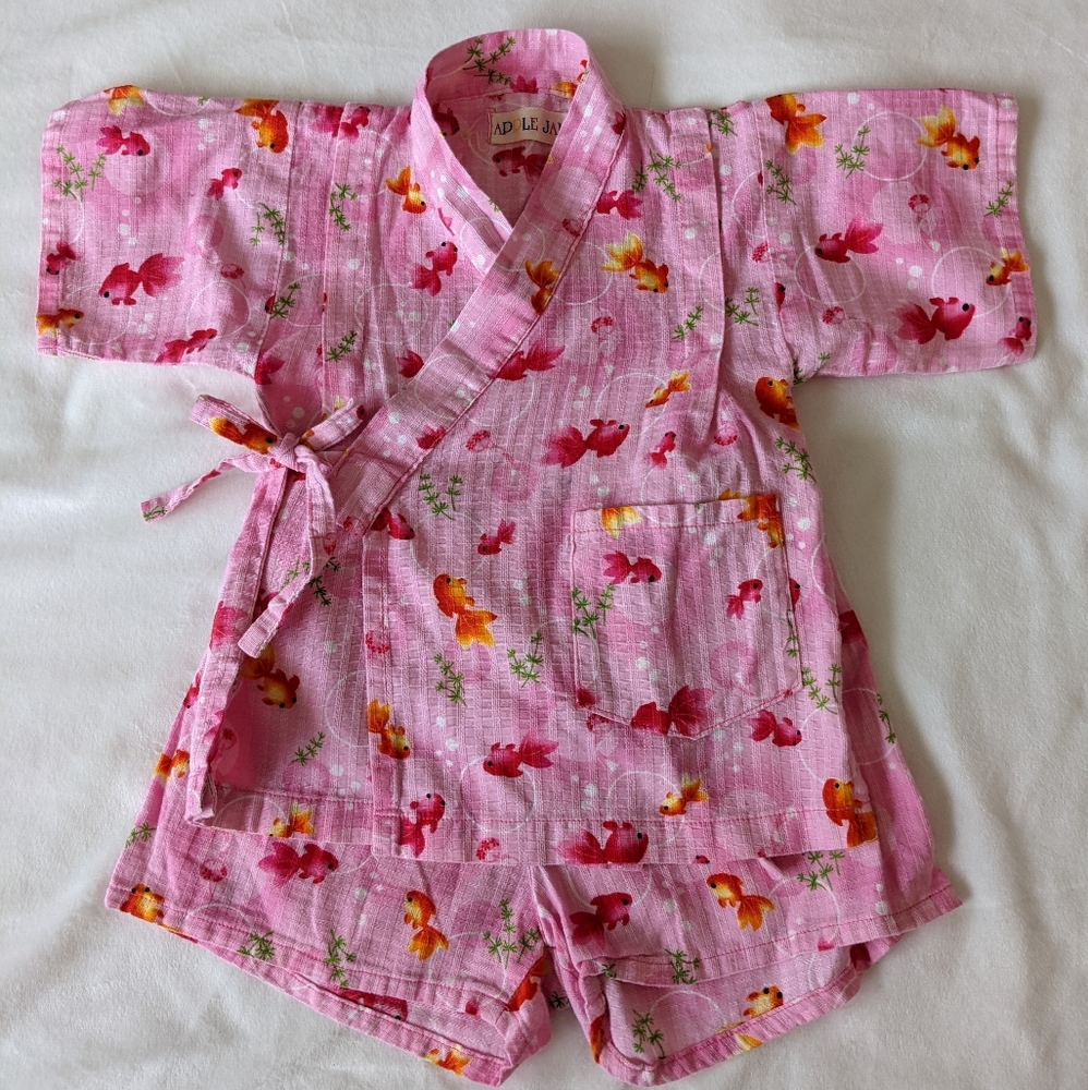 Kids kimono set, Japanese size 90 (up to  2 years, but able to fit smaller)